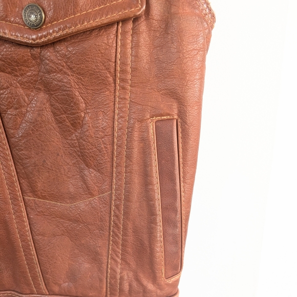 Vintage Brown Leather Biker Vest By Paris Texas Robert Krief ~ Size S - Picture 6 of 7